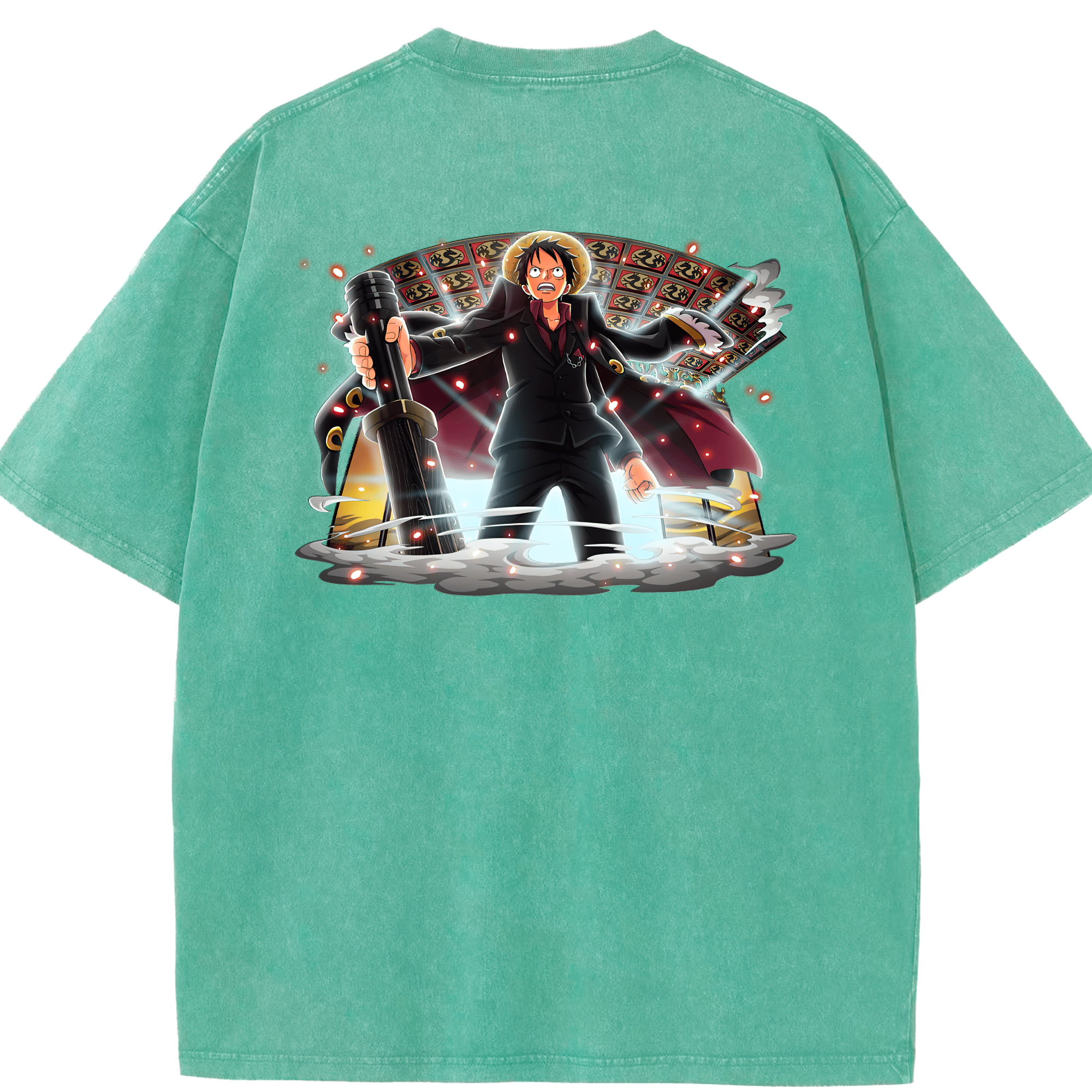 ワンピース モンキー・D・ルフィ ONE PIECE Monkey D. Luffy 綿100% ヴィンテージ風 半袖Tシャツ（背面プリント）